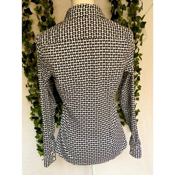 Banana Republic Non Iron Fitted Black White Long Sleeve Button Up Top Women's 6 - Picture 5 of 11
